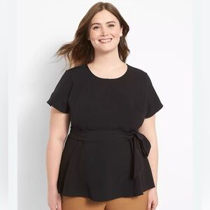 Lane Bryant Black Tie Waist Short Sleeve Top Size 16